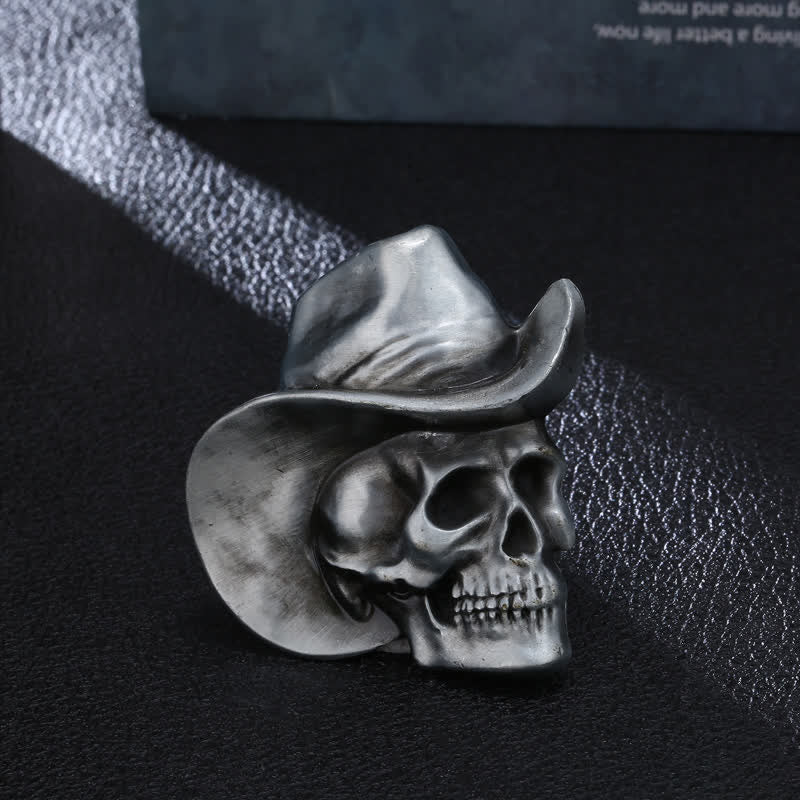 Men's DIY Creative Skull Head With Hat Buckle Leather Belt