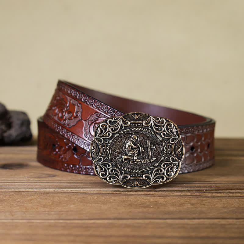 Men's DIY Kneeling Prayer Western Buckle Leather Belt