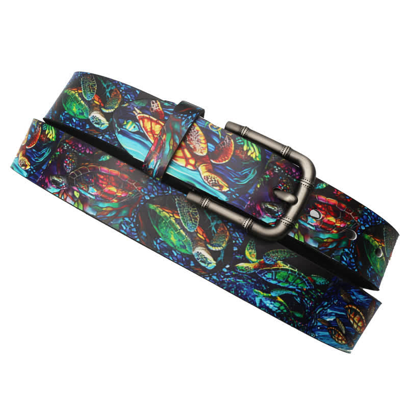 Colorful Turtle Sea Animal Printed Leather Belt