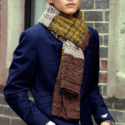 Men's Argyle Knitted Stitching Color Block Scarf