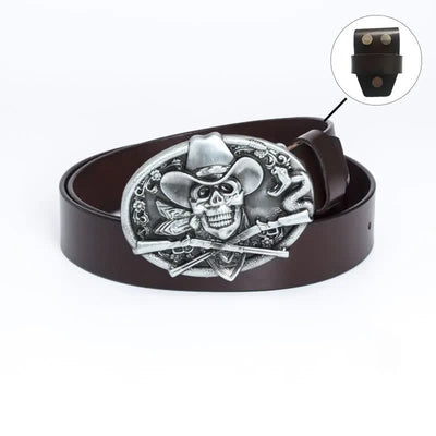 Men's Pirate Skull Cross Guns Leather Belt