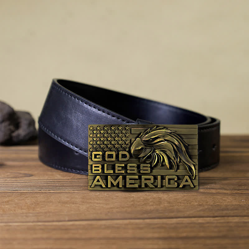 Men's DIY God Bless America Eagle Buckle Leather Belt