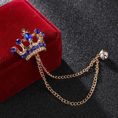 Men's Retro Crown Chain Rhinestones Brooch