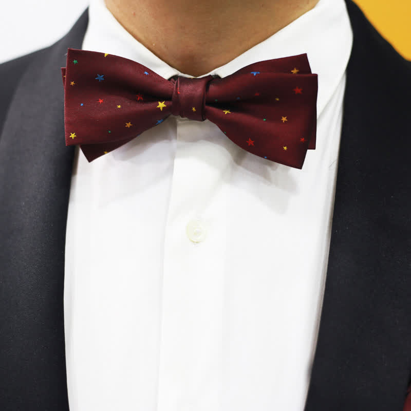 Men's Burgundy Colorful Twinkle Stars Bow Tie