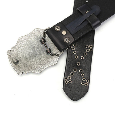 Men's Punk Floral Buckle Rivet Studded Leather Belt