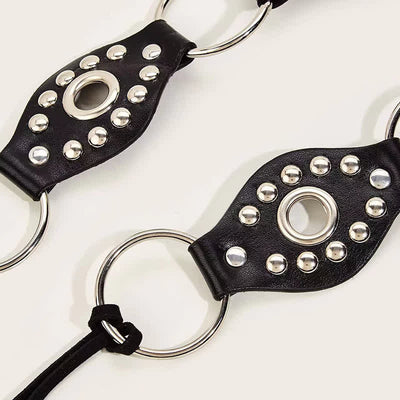 Women's Goth Leather Rivet Circular Ring Waist Rope Belt