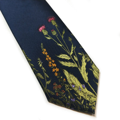 Men's Navy Blue Amidst Flowers Necktie