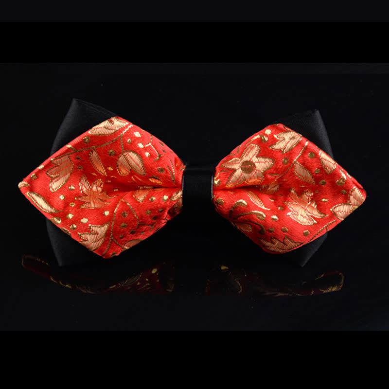 Men's Red & Gold Innocent Flower Pointy Bow Tie