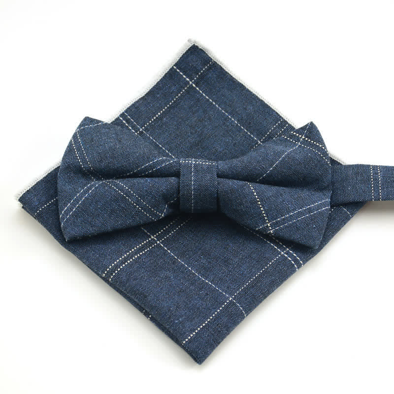 2Pcs Men's Classic Plaid Bow Tie Set