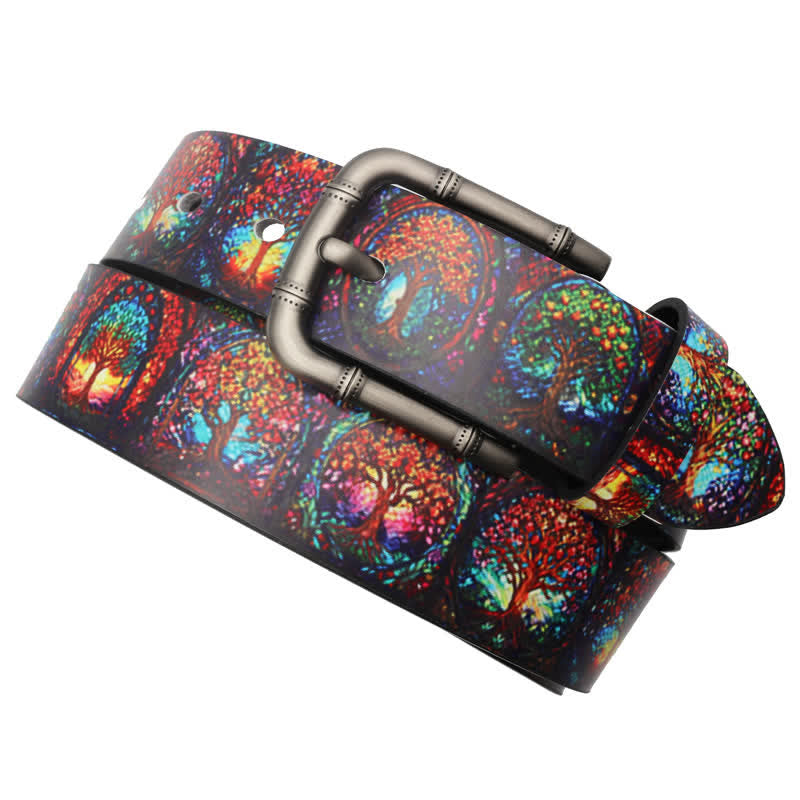 Street Style Colorful Trees Printed Leather Belt