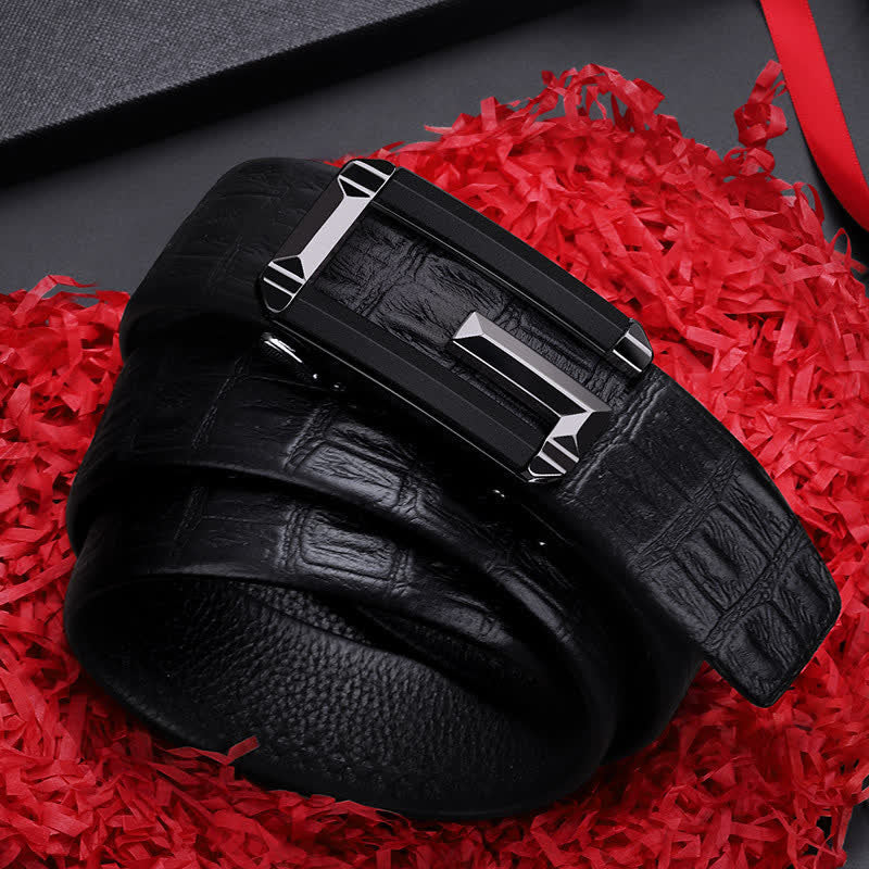 Men's Crocodile Print Hollow Automatic Buckle Leather Belt