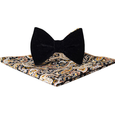 2Pcs Men's Cotton Paisley Velvet Bow Tie Set