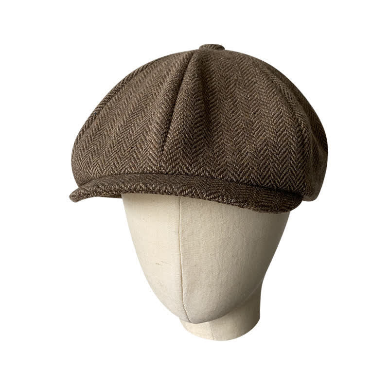 Coffee Fine Herringbone Octagon Beret Cap