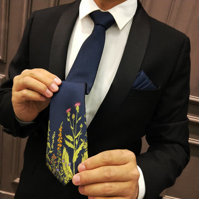 Men's Navy Blue Amidst Flowers Necktie