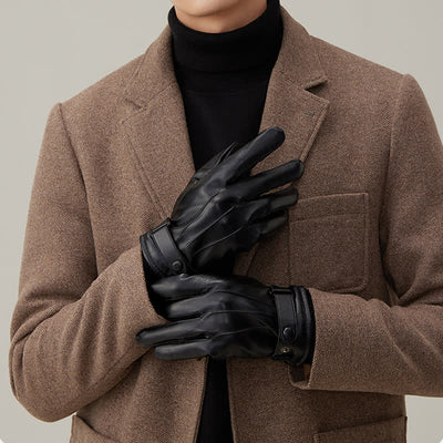 Men's Touch Screen Waterproof PU Leather Gloves