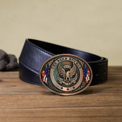 Men's DIY Eagle USA Flag Creative Beer Holder Buckle Leather Belt