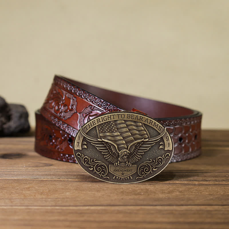 Men's DIY Right to Bear Arms Eagle Buckle Leather Belt