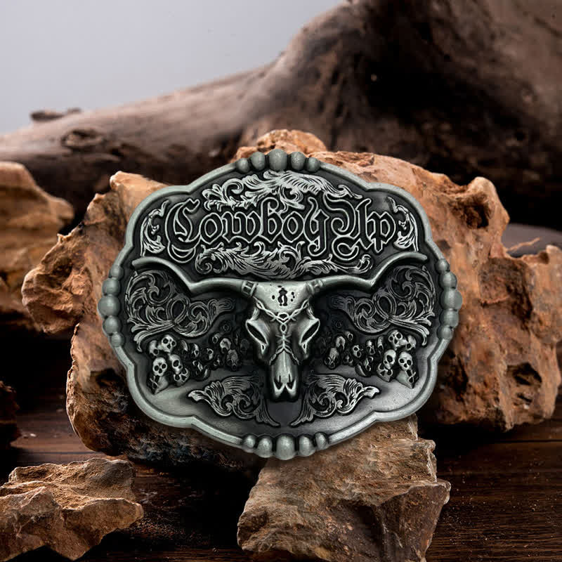Men's DIY Cowboy Gothic Skull Bull Buckle Leather Belt