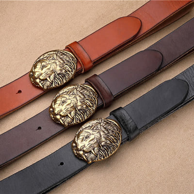 Men's Tiger Antique Plate Buckle Leather Belt