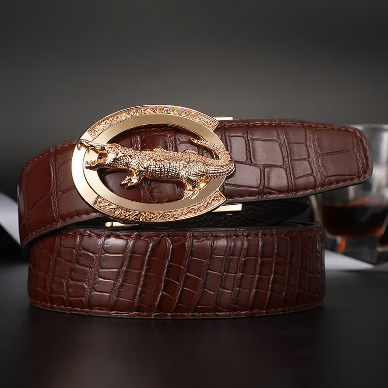 Men's Alligator Automatic Buckle Crocodile Print Leather Belt