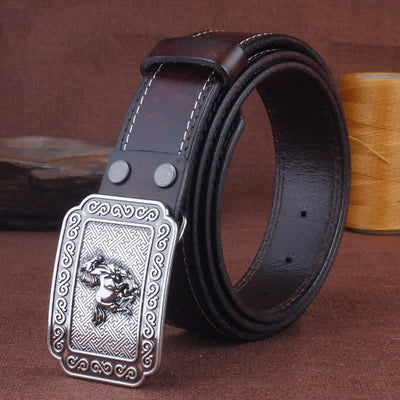 Men's Ethnic Cowboy Silver Horse Leather Belt