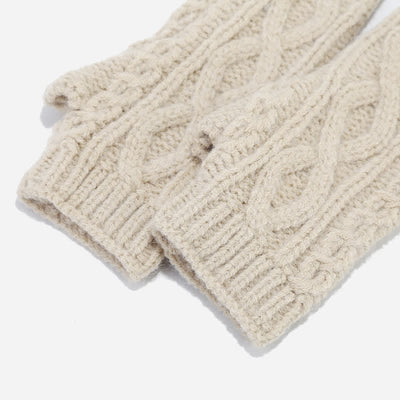 3Pcs Women's Cable Knitted Hat Scarf Fingerless Mittens Set