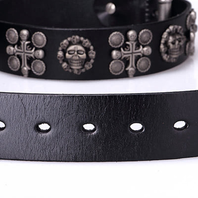 Heavy Metal Rivet Skull Cross Pattern Leather Belt