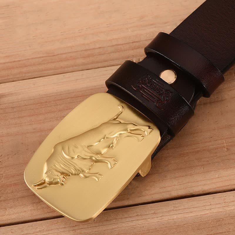 Luxury Bullfighting Square Copper Buckle Leather Belt
