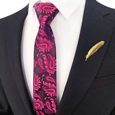 Men's Purple Red Floral Zipper Tie Paisley Necktie