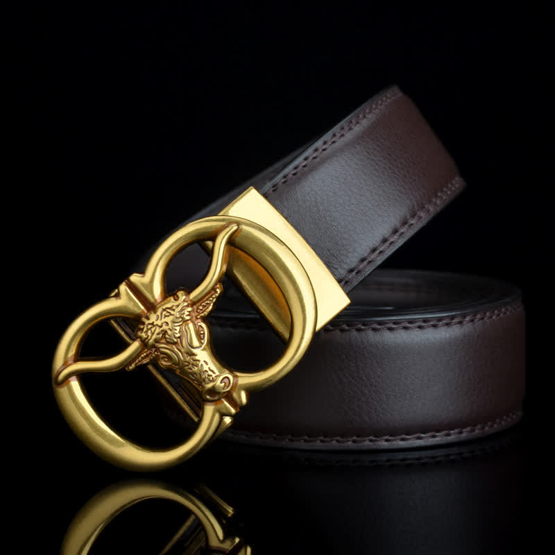Men's Bull Head Dual Ring Leather Belt
