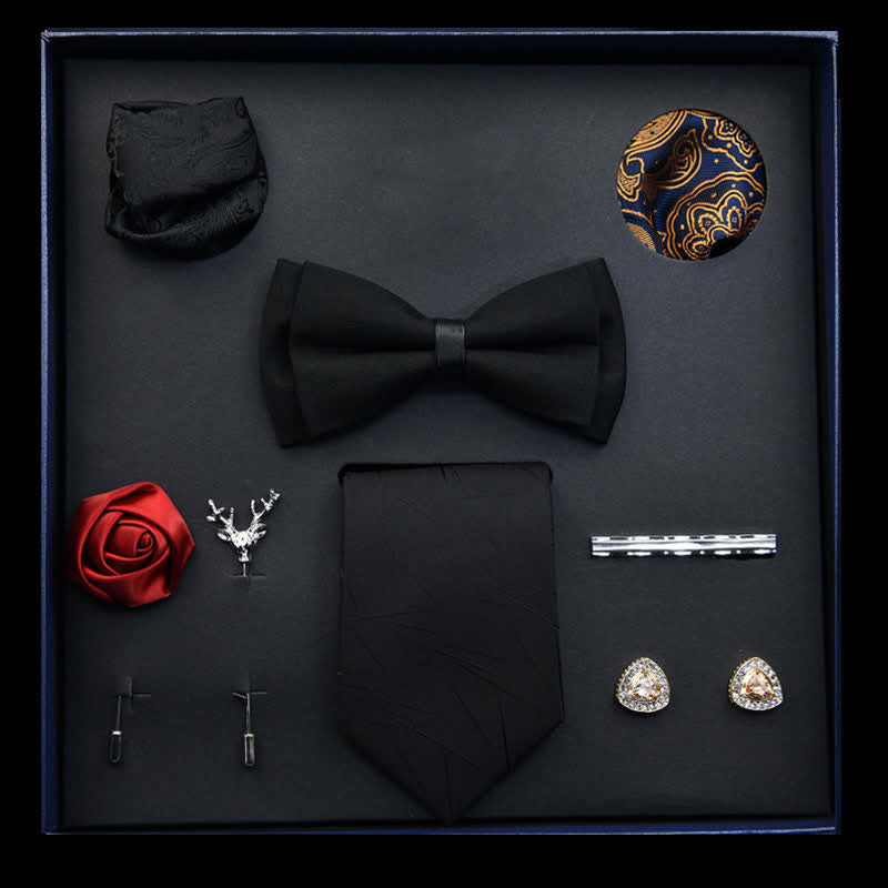 8Pcs Black Menswear Classic Business Bow Ties Gift Box