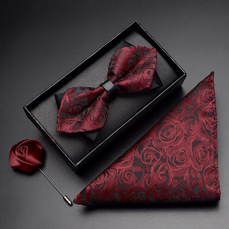 Men's Burgundy Rose Bow Tie Corsage Handkerchief