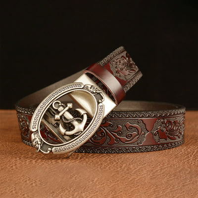 Men's Nautical Anchor Buckle Leather Belt