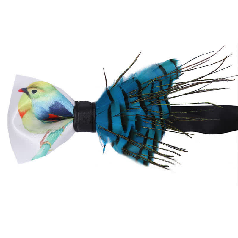 Blue Sparrow Bird Tail Feather Bow Tie