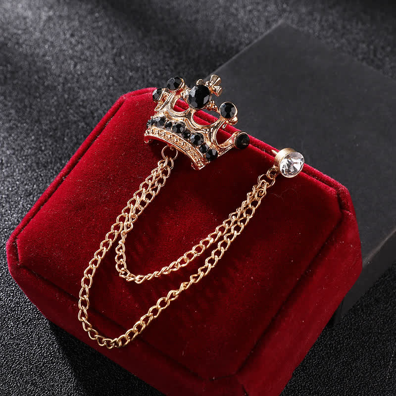 Men's Retro Crown Chain Rhinestones Brooch