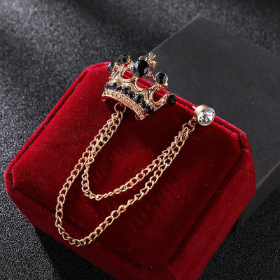 Men's Retro Crown Chain Rhinestones Brooch