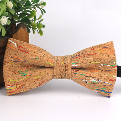 Men's Wood Grain Geometric Print Multi-Color Bow Tie