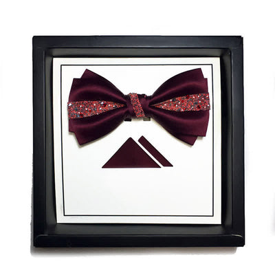 Men's Color of Red Rhinestone Bow Tie Pocket Square
