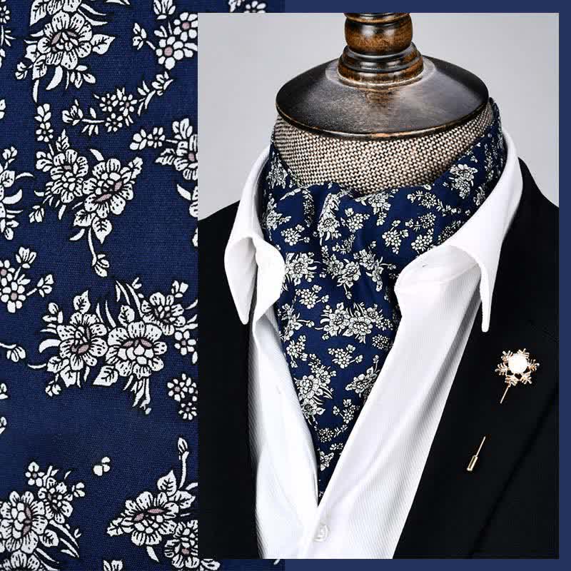 Blue & White Modern Grandeur Floral Ascot Cravat