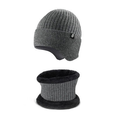 2Pcs Men's Ear Protection Knitted Hat With Scarf Set