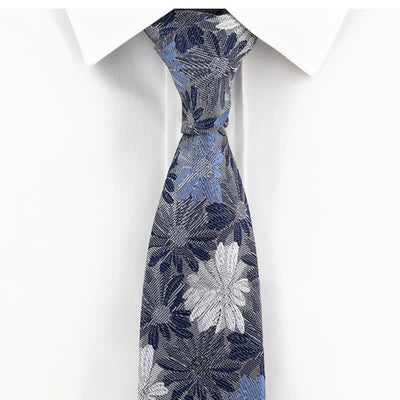 Men's Gray & Blue Daisy Floral Necktie
