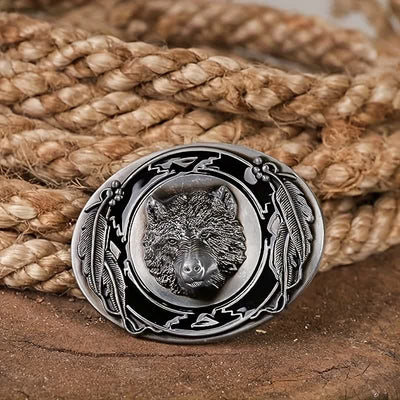 Men's DIY Vivid Wolf Head Buckle Leather Belt