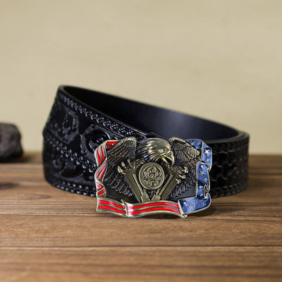 Men's DIY Eagle Patriotic Multi Color Buckle Leather Belt