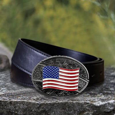 Men's DIY American Flag Hidden Folding Knife Leather Belt