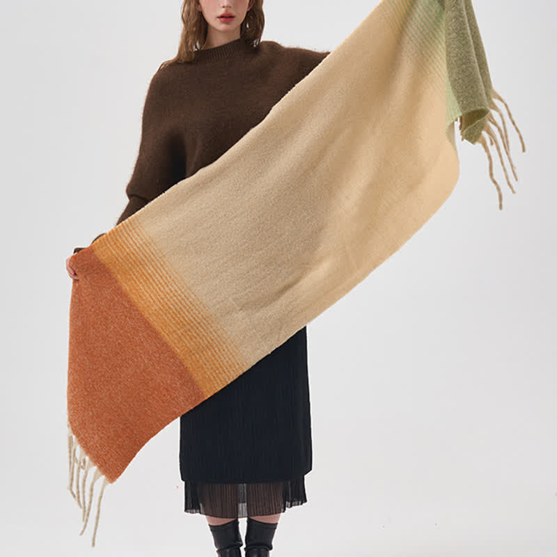 Women's Winter Soft Gradient Color Tassel Scarf