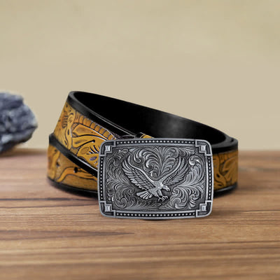 Men's DIY Soaring Eagle In Dreamy Sky Buckle Leather Belt