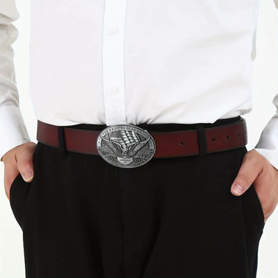 Men's DIY Right to Bear Arms Eagle Buckle Leather Belt