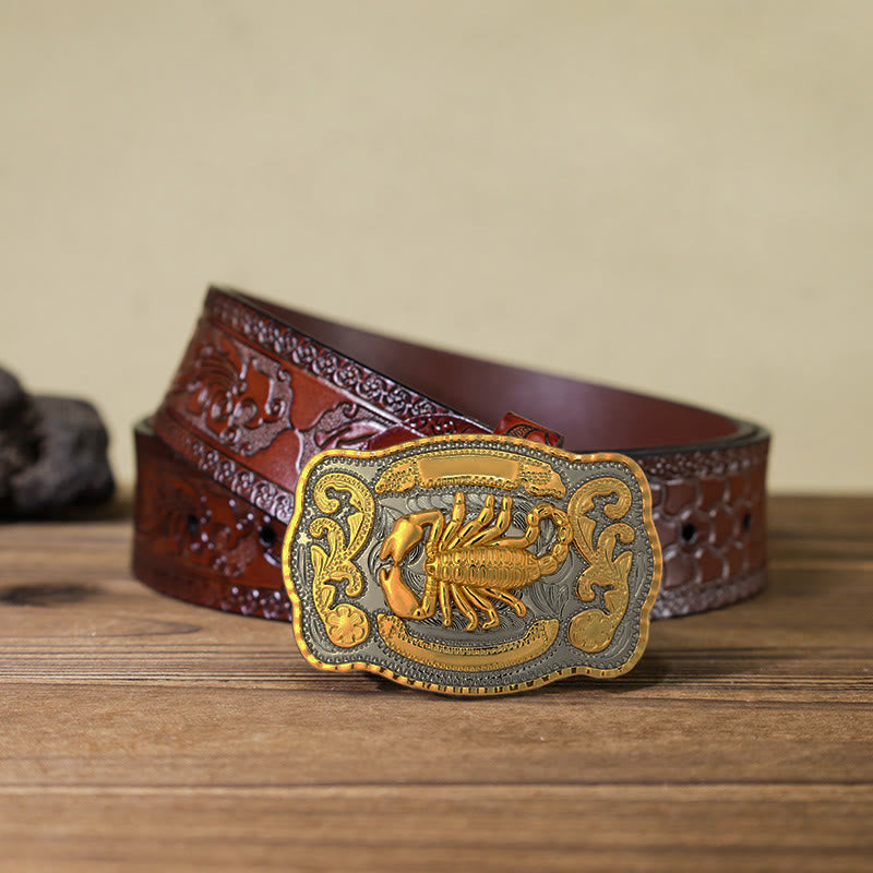 Men's DIY Golden Scorpion Buckle Leather Belt