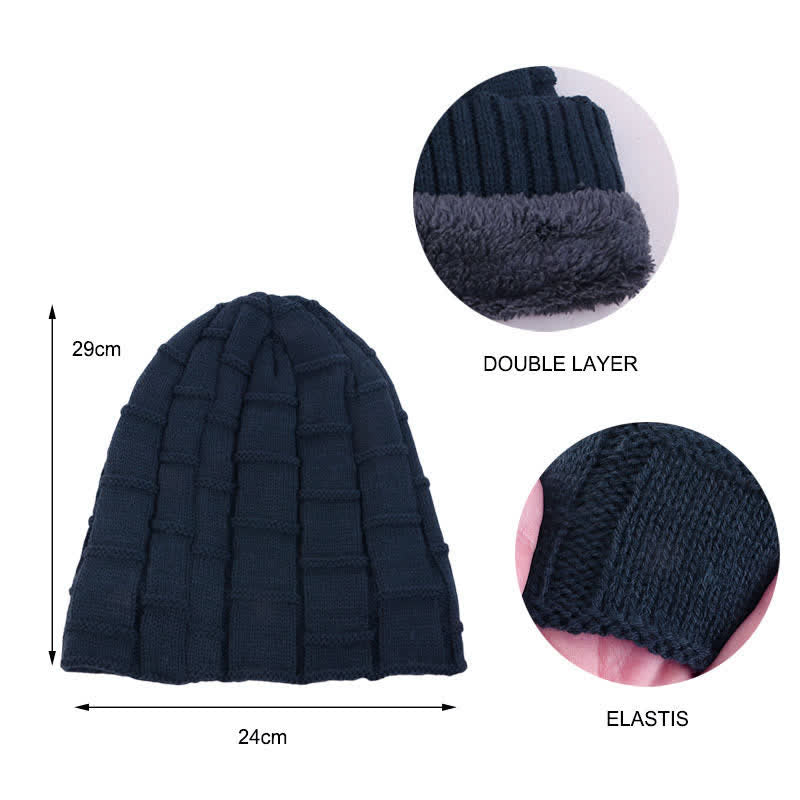 Warm Fur Lined Beanie Knitted Hat