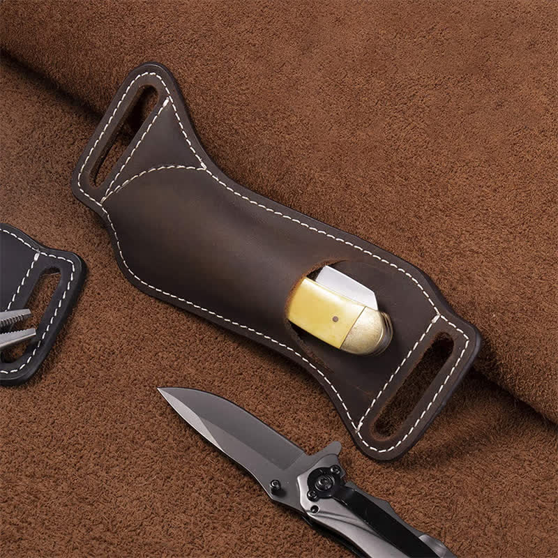 Curve Folding Knife Carrier Leather Sheath Belt Bag